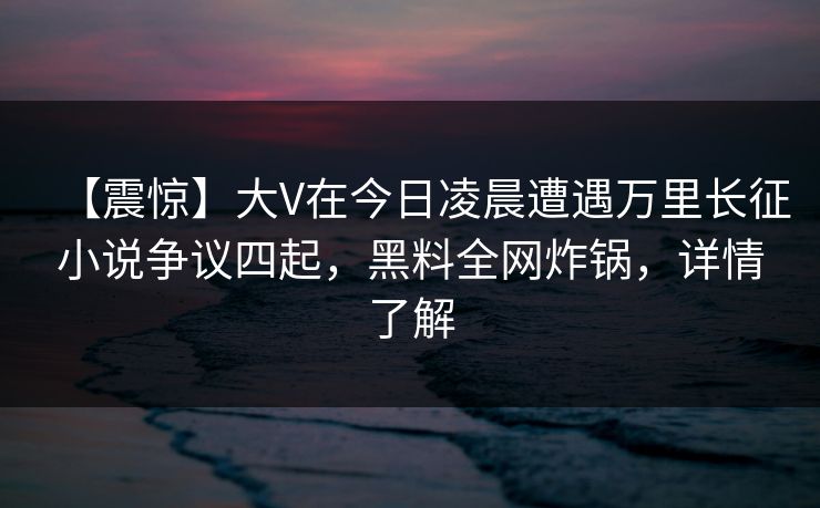 【震惊】大V在今日凌晨遭遇万里长征小说争议四起，黑料全网炸锅，详情了解